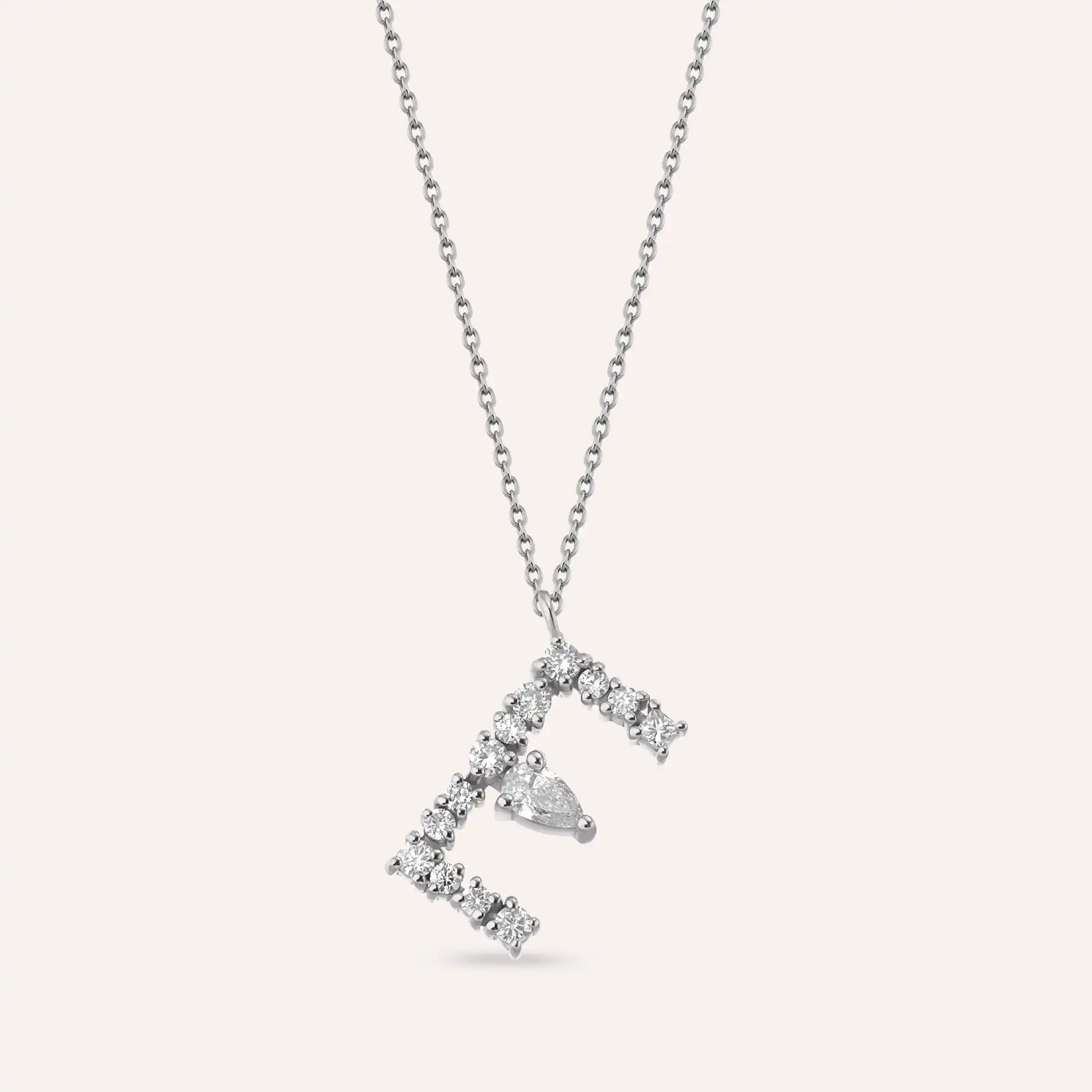 0.45 CT Damla ve Prenses Kesim Pırlanta Taşlı Beyaz Altın E Harf Kolye - 1