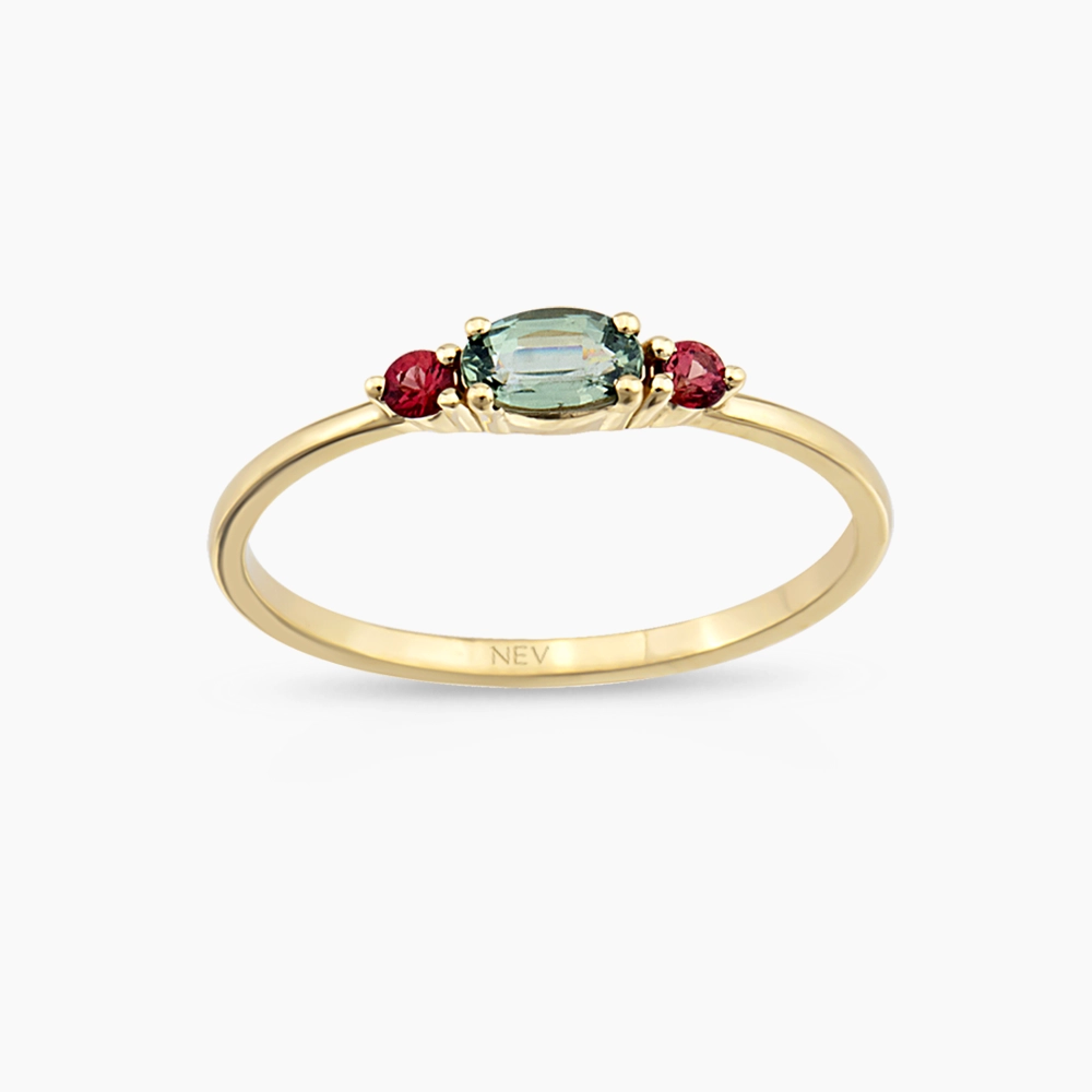 0.45 CT Green Safir ve Red Safir Taşlı Yüzük - 1