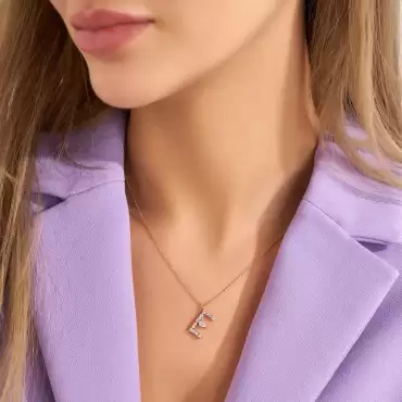 0.45 CT Pear and Princess Cut Diamond Rose Gold E Letter Necklace - Nev Jewellery (1)