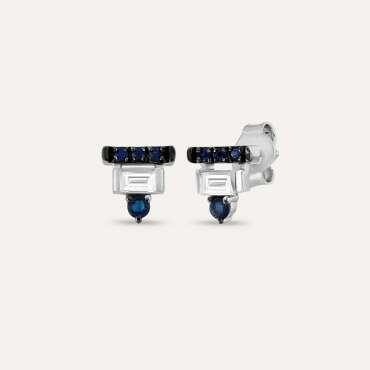 0.46 CT Baguette Cut Diamond and Sapphire Mini Earring - Nev Jewellery