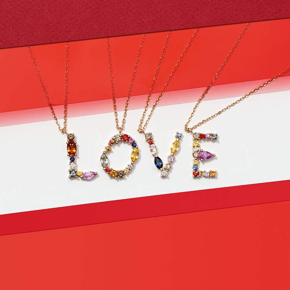 0.52 CT Brown Pırlanta ve Multicolor Safir Taşlı E Harf Kolye - Nev Jewellery (1)