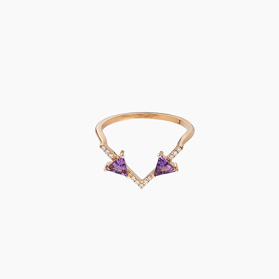 0.44 CT Pırlanta ve Ametist Taşlı Rose Altın V Yüzük - 5