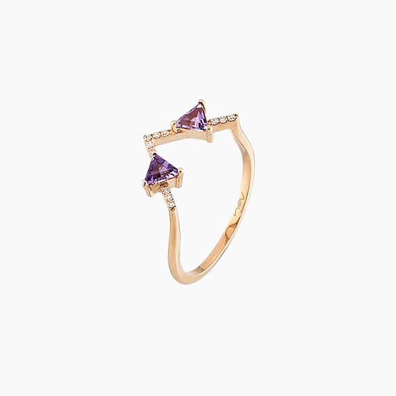 0.44 CT Pırlanta ve Ametist Taşlı Rose Altın V Yüzük - 6