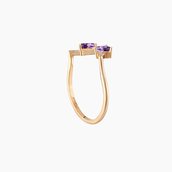 0.44 CT Pırlanta ve Ametist Taşlı Rose Altın V Yüzük - 7