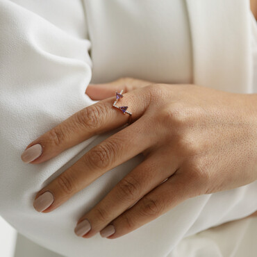 0.44 CT Pırlanta ve Ametist Taşlı Rose Altın V Yüzük - Nev Jewellery (1)