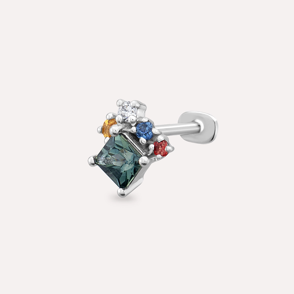 0.47 CT Multicolor Safir ve Pırlanta Taşlı Beyaz Altın Piercing - 1