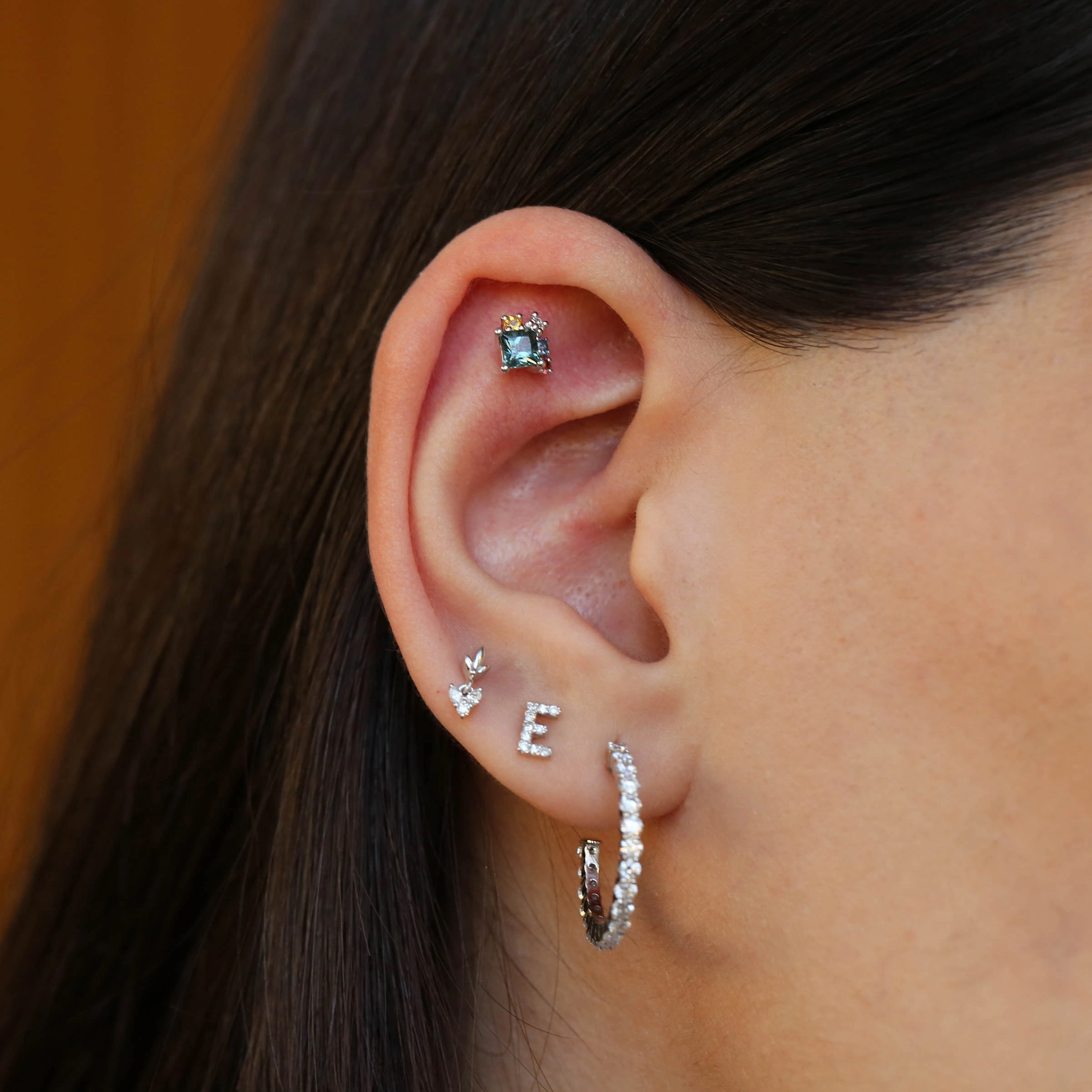 0.47 CT Multicolor Safir ve Pırlanta Taşlı Beyaz Altın Piercing - Nev Jewellery (1)