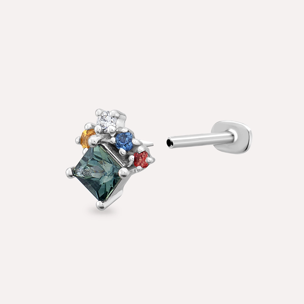 0.47 CT Multicolor Sapphire and Diamond White Gold Piercing - 3