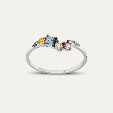 0.62 CT Multicolor Sapphire and Diamond White Gold Ring - Nev Jewellery