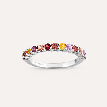 0.48 CT Multicolor Safir Taşlı Yarımtur Beyaz Altın Yüzük - Nev Jewellery (1)