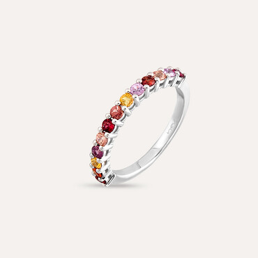 0.48 CT Multicolor Safir Taşlı Yarımtur Beyaz Altın Yüzük - Nev Jewellery