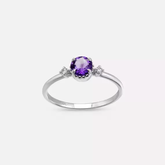 0.49 CT Amethyst and Diamond White Gold Ring - 2