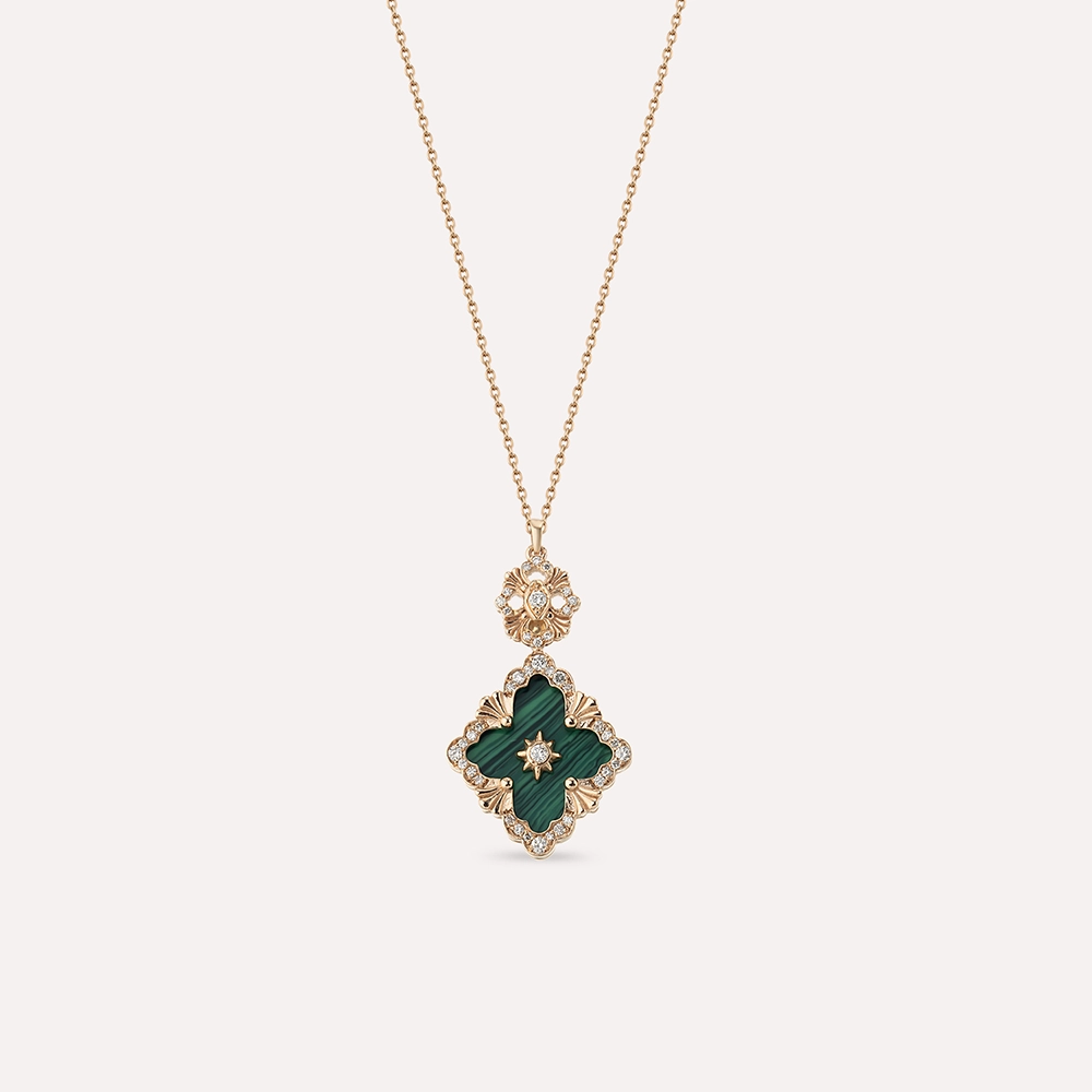 0.49 CT Malachite and Diamond Rose Gold Necklace - 1