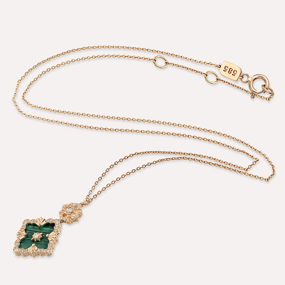 0.49 CT Malachite and Diamond Rose Gold Necklace - 2