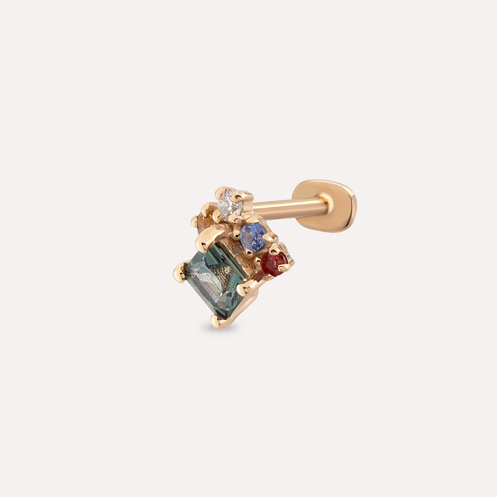 0.49 CT Multicolor Sapphire and Diamond Rose Gold Piercing - 1