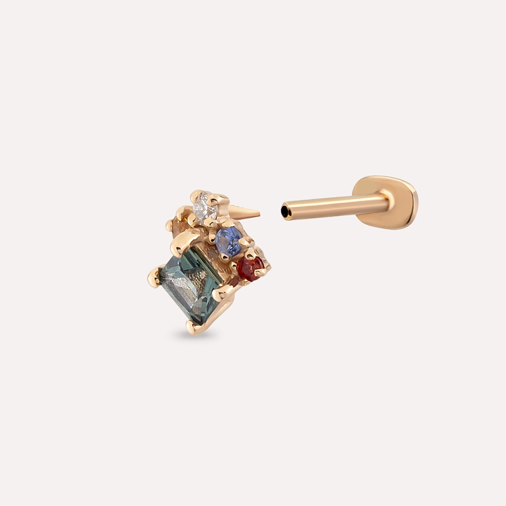 0.49 CT Multicolor Sapphire and Diamond Rose Gold Piercing - 5