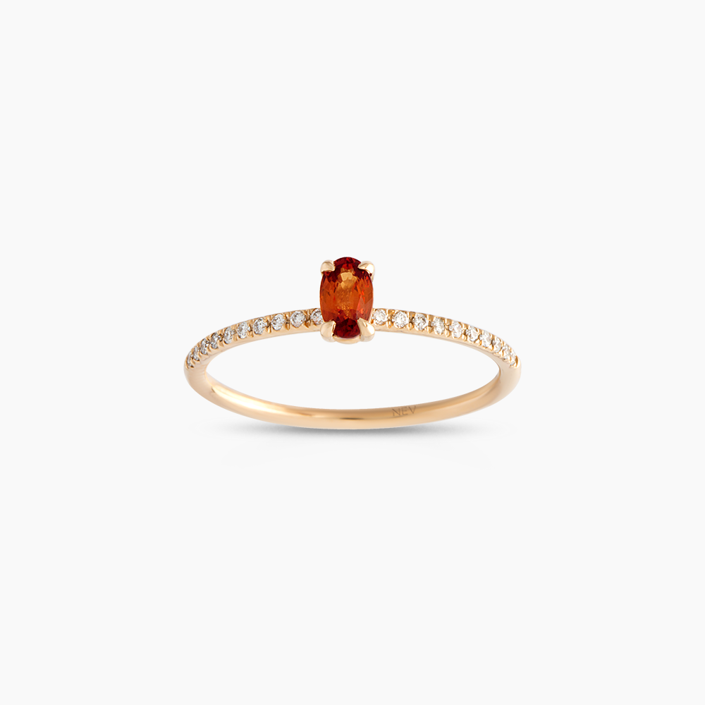 0.49 CT Orange Safir ve Pırlanta Taşlı Rose Altın Yüzük - Nev Jewellery (1)