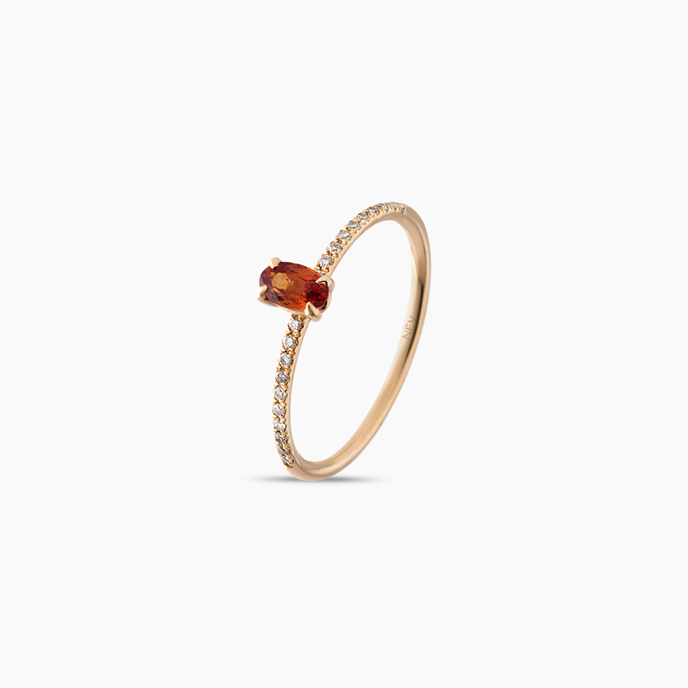 0.49 CT Orange Safir ve Pırlanta Taşlı Rose Altın Yüzük - 3