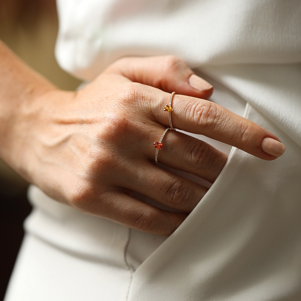 0.49 CT Orange Safir ve Pırlanta Taşlı Rose Altın Yüzük - Nev Jewellery (1)