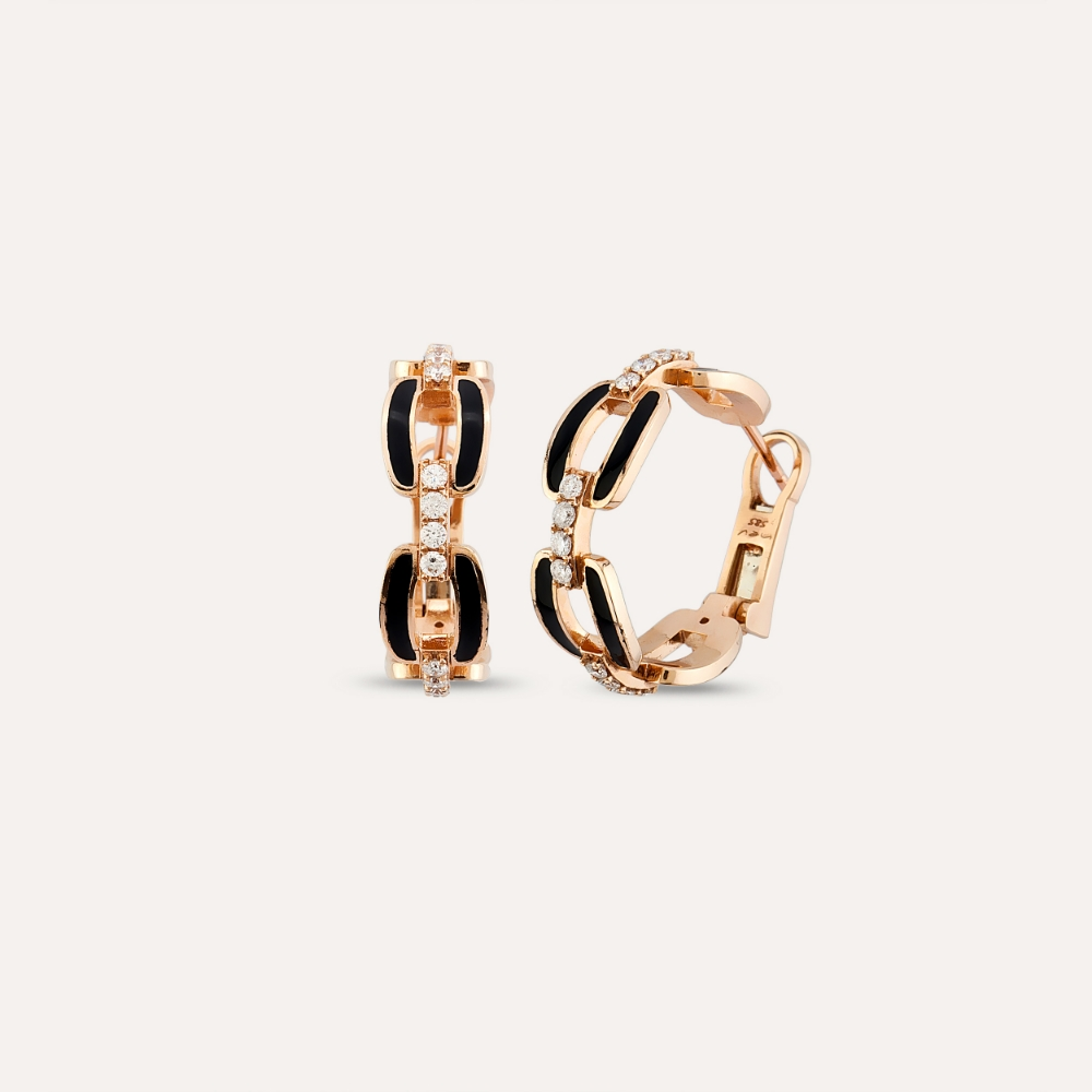 0.50 CT Diamond and Black Enamel Rose Gold Hoop Earring - 1