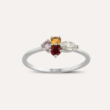 0.51 CT Multicolor Safir ve Pırlanta Taşlı Beyaz Altın Yüzük - Nev Jewellery
