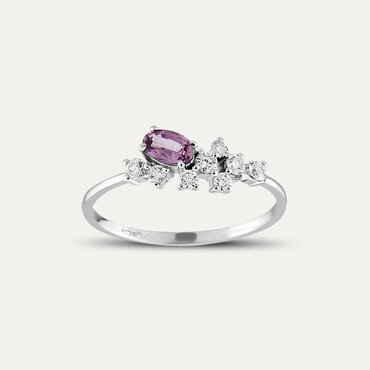 0.55 CT Purple Sapphire and Diamond White Gold Ring - Nev Jewellery