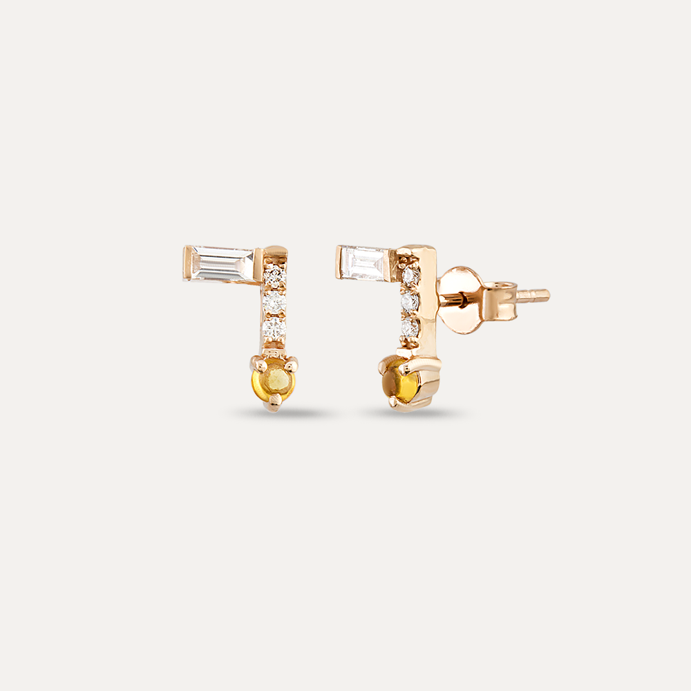 0.52 CT Baguette Cut Diamond and Golden Yellow Sapphire Earring - 1