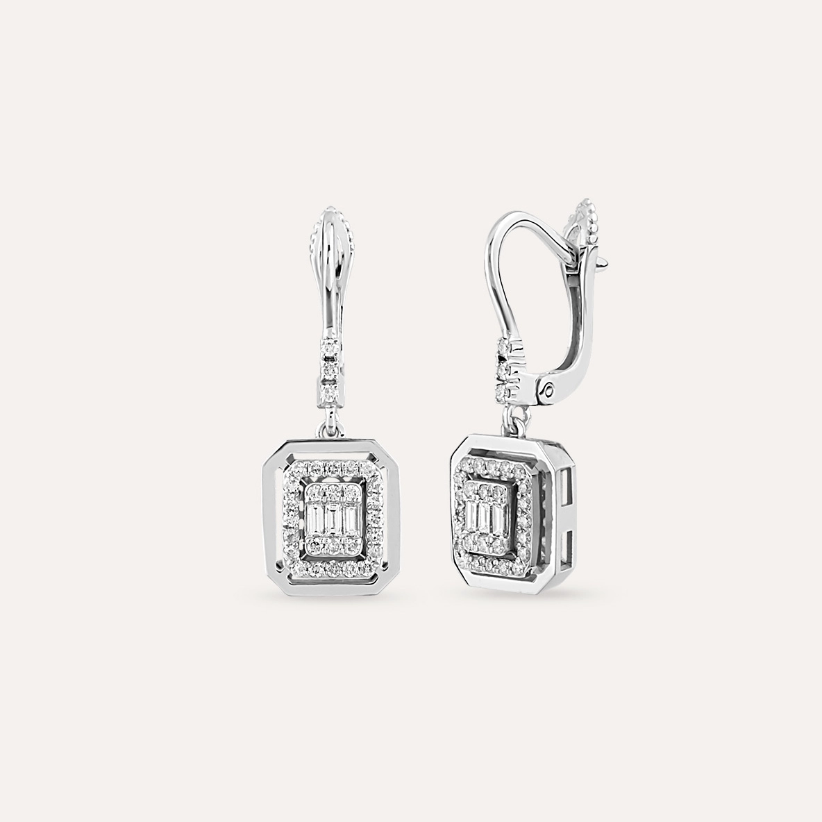 0.52 CT Baguette Cut Diamond White Gold Earring - 1