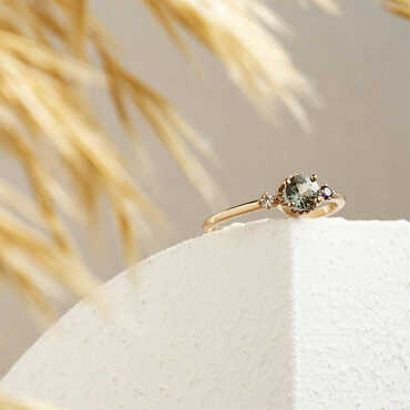 0.55 CT Green Safir ve Ametist Taşlı Rose Altın Yüzük - Nev Jewellery