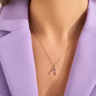 0.53 CT Markiz ve Damla Kesim Pırlanta Taşlı Rose Altın A Harf Kolye - Nev Jewellery (1)