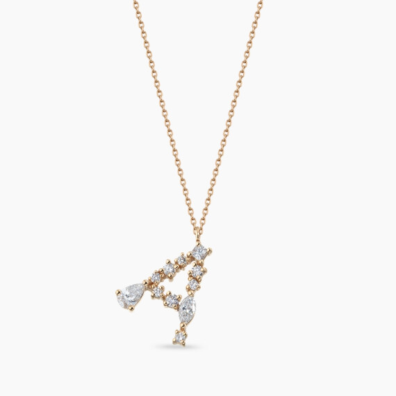 0.53 CT Marquise and Pear Cut Diamond Rose Gold A Letter Necklace - Nev Jewellery