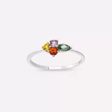 0.53 CT Multicolor Safir Taşlı Beyaz Altın Yüzük - Nev Jewellery (1)