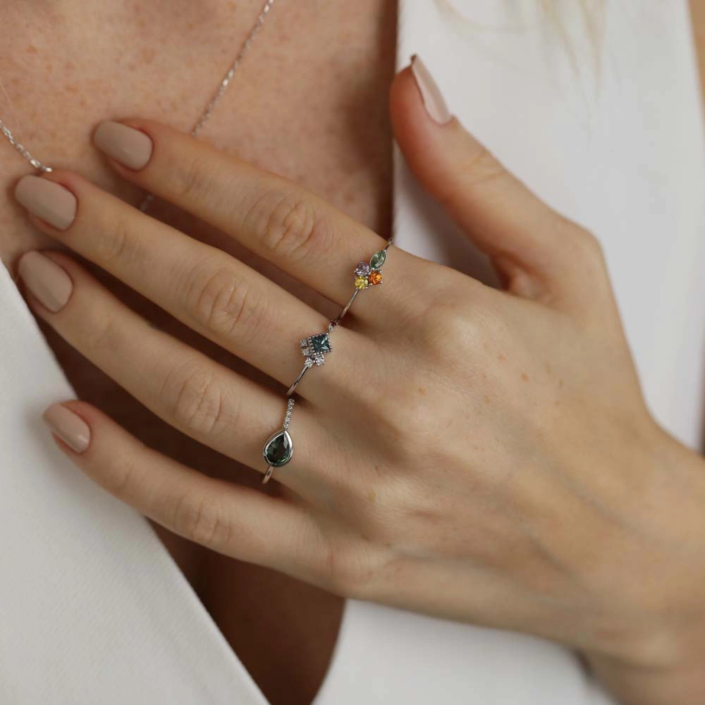 0.53 CT Multicolor Safir Taşlı Beyaz Altın Yüzük - Nev Jewellery (1)