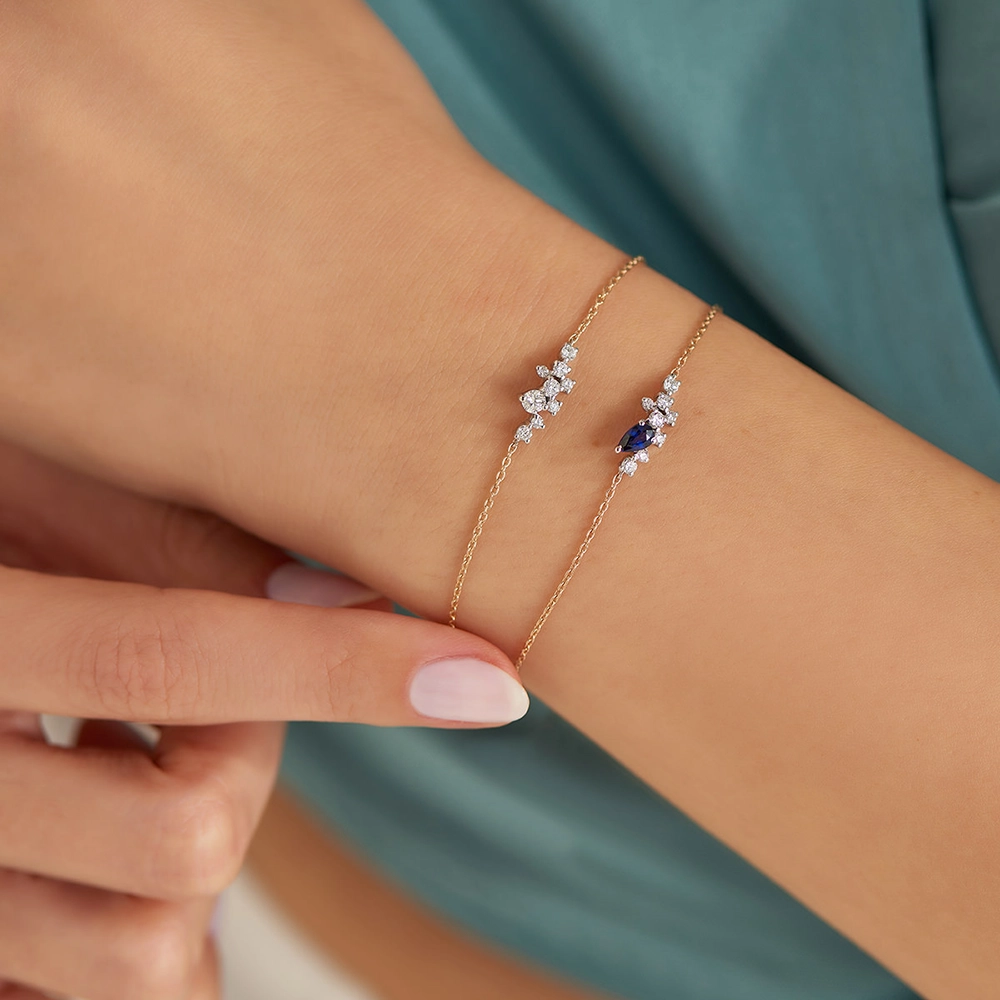 0.53 CT Safir ve Pırlanta Taşlı Rose Altın Bileklik - 5