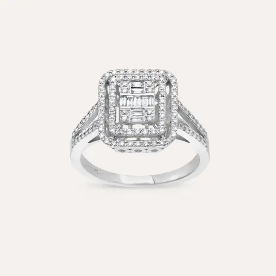 0.54 CT Baget Kesim Pırlanta Taşlı Beyaz Altın Yüzük - 1