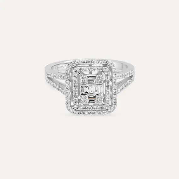 0.54 CT Baguette Cut Diamond White Gold Ring - 3