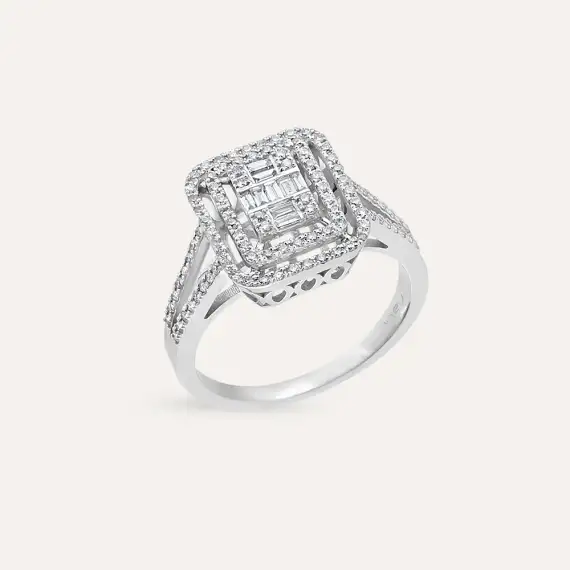 0.54 CT Baguette Cut Diamond White Gold Ring - 4