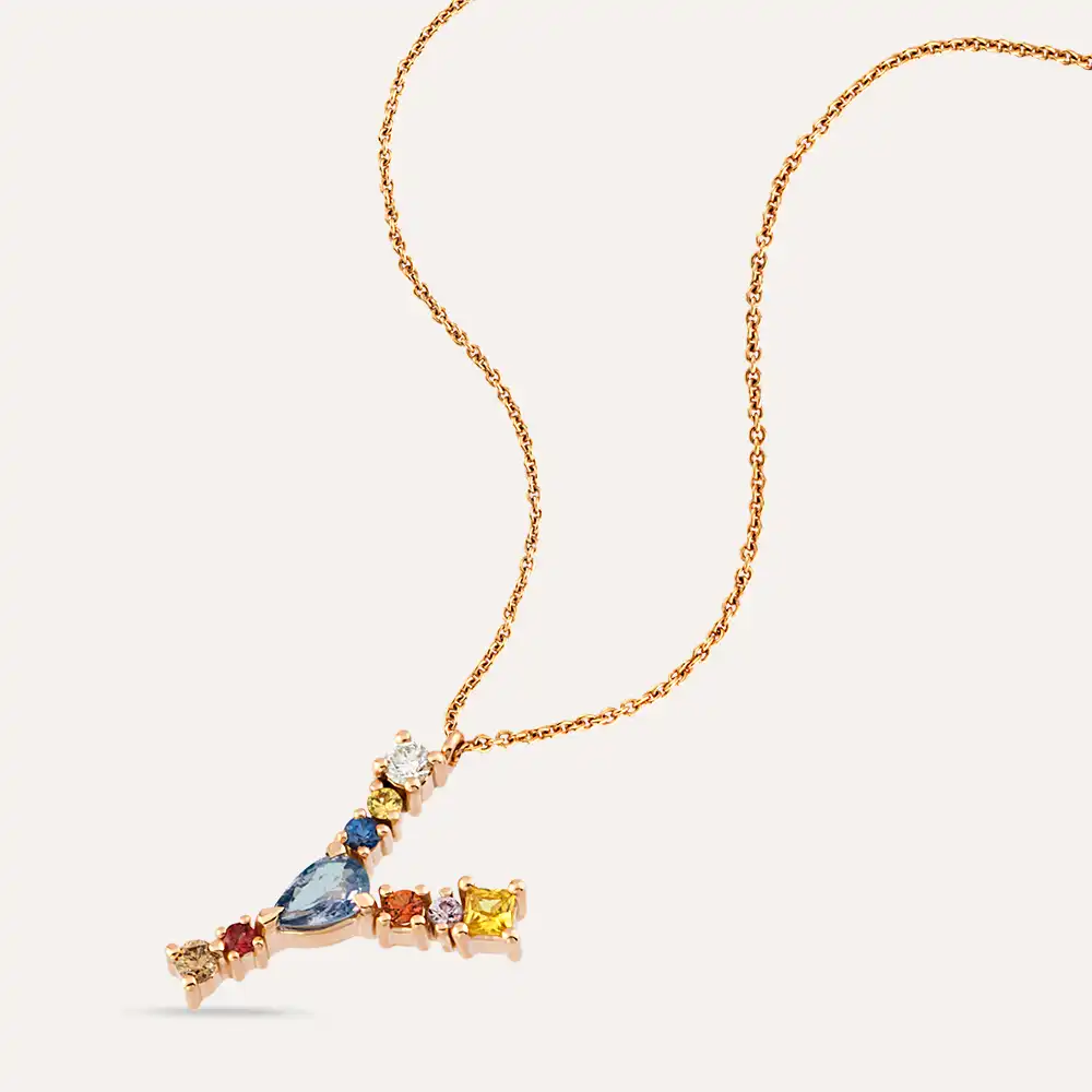 0.54 CT Brown Diamond and Multicolor Sapphire Y Letter Pendant - 4