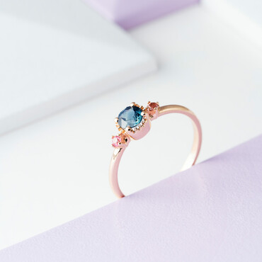0.46 CT Multicolor Sapphire Rose Gold Ring - Nev Jewellery