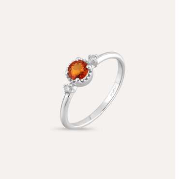 0.54 CT Orange Sapphire and Diamond White Gold Ring - Nev Jewellery