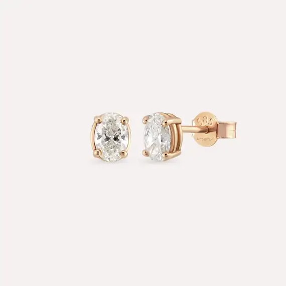 0.54 CT Oval Cut Diamond Rose Gold Solitaire Earring - 1