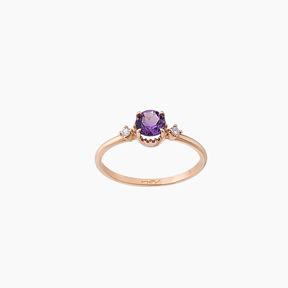 0.43 CT Ametist ve Pırlanta Taşlı Rose Altın Yüzük - 2