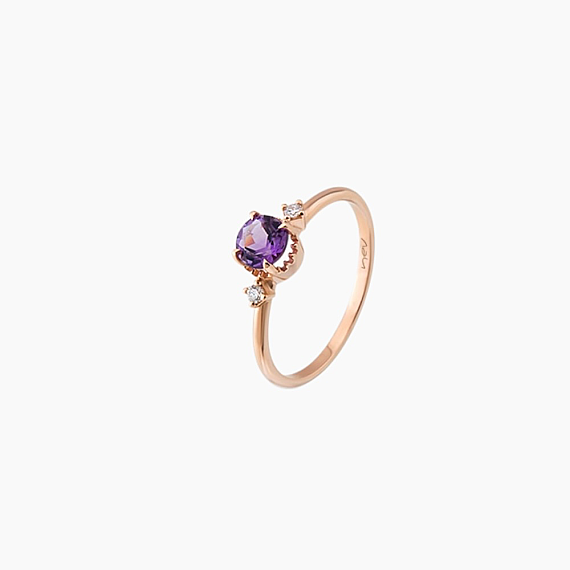 0.43 CT Ametist ve Pırlanta Taşlı Rose Altın Yüzük - 4