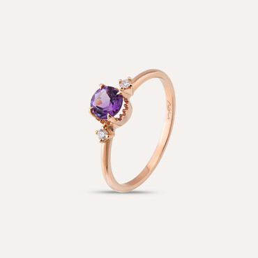 0.43 CT Ametist ve Pırlanta Taşlı Rose Altın Yüzük - Nev Jewellery