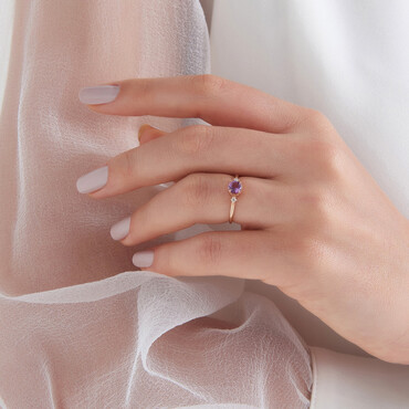 0.43 CT Ametist ve Pırlanta Taşlı Rose Altın Yüzük - Nev Jewellery (1)