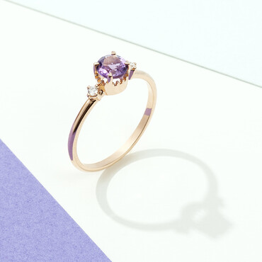 0.43 CT Ametist ve Pırlanta Taşlı Rose Altın Yüzük - Nev Jewellery