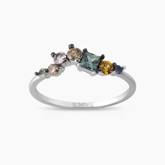 0.55 CT Multicolor Safir ve Brown Pırlanta Taşlı Yüzük - 4