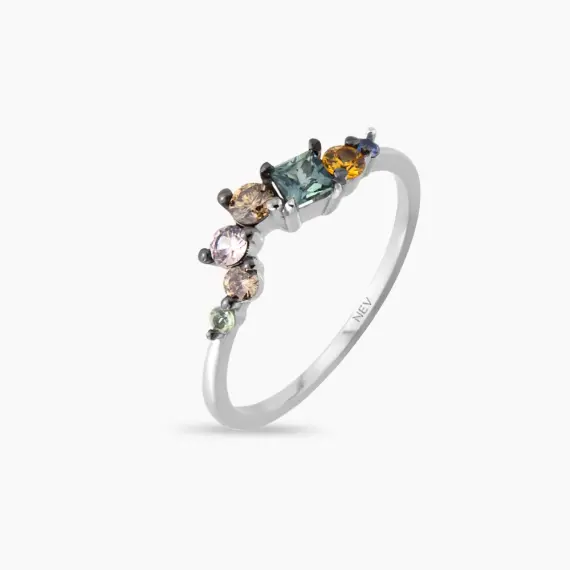 0.55 CT Multicolor Sapphire and Brown Diamond Ring - 1
