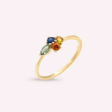 0.55 CT Multicolor Sapphire Yellow Gold Ring - Nev Jewellery
