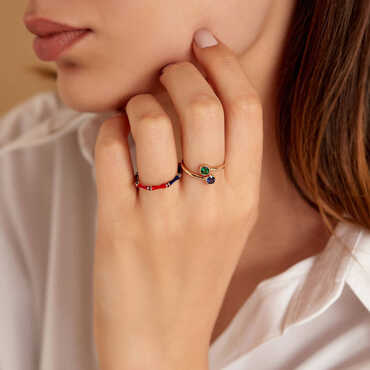 0.56 CT Safir ve Zümrüt Taşlı Rose Altın Yüzük - Nev Jewellery (1)